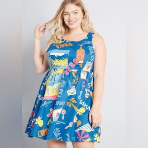ModCloth Optimistic Effect Sleeveless Fit-And-Flare Dress — Tropical Travel 1X